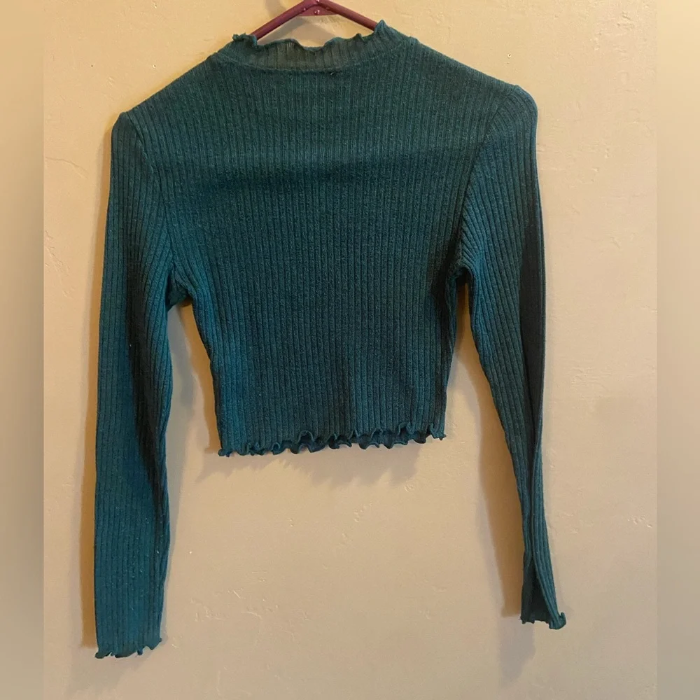 Shein long sleeve cropped sweater size small emerald green Polyester spandex